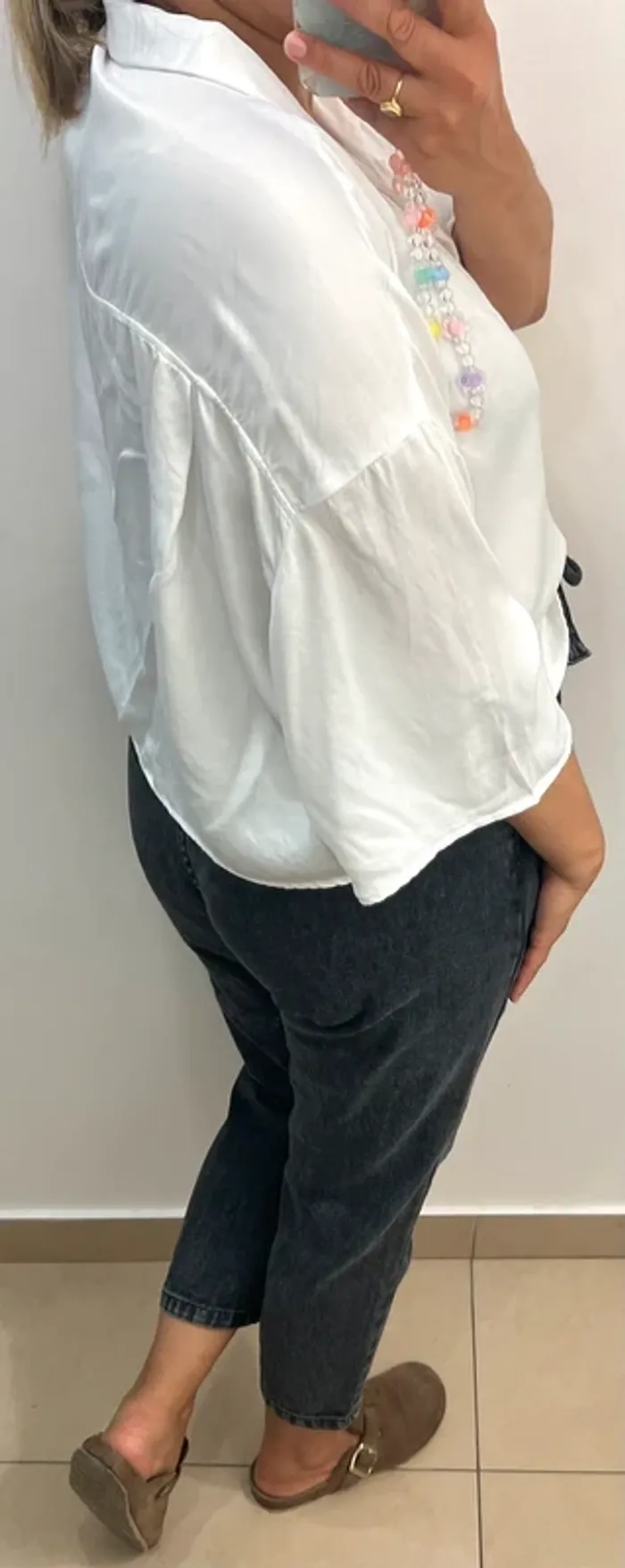 Chemise courte Zara ample blanche Taille M et plus - photo numéro 7