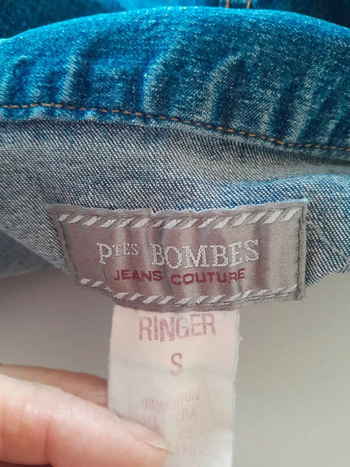 Petite veste en jean ptes bombes modèle ranger  jeans couture - photo numéro 3