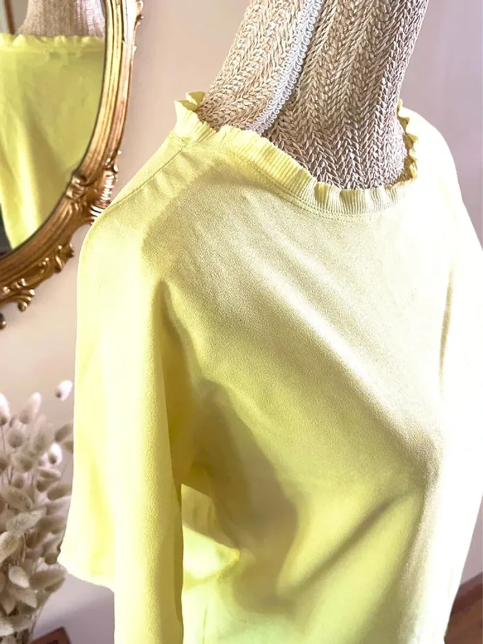 Sublime blouse chemise manche 3/4 à col rond jaune - photo numéro 4