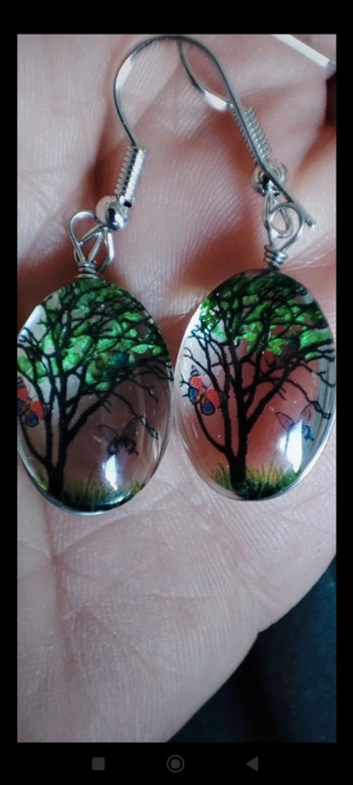 Boucles d'oreilles transparentes arbre nature - photo numéro 2