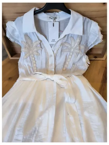 Robe longue d'été brodé blanc palmier m 38