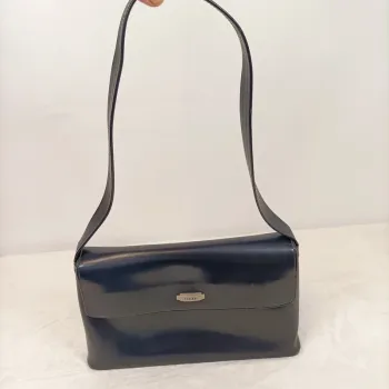Sac bandoulière bleu marine en cuir lisse vintage Texier S004