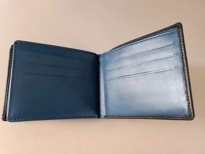 Portefeuille en cuir et coton father and son noir intérieur bleu marine. - photo numéro 6