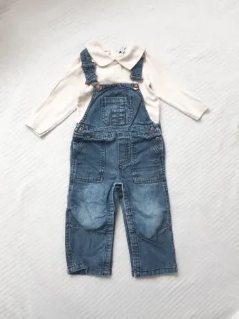 Tenue body manches longues et salopette jean 18 mois