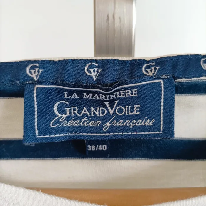 Marinière rayée bleu marine GrandVoile en coton épais col bateau T38/40 A1442 - photo numéro 3