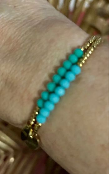 Lot de 2 bracelets perles boules acier et naturelles vert d’eau et turquoise