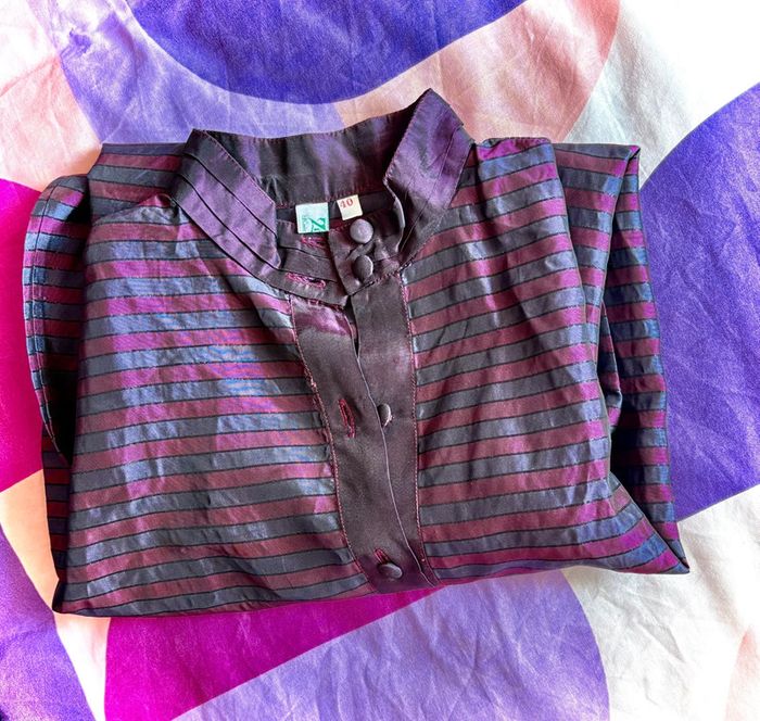 Blouse vintage violet à rayures t38 - photo numéro 8