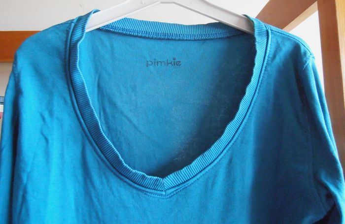 T-shirt bleu femme, Pimkie, taille S 36, manches longues, col V - photo numéro 2