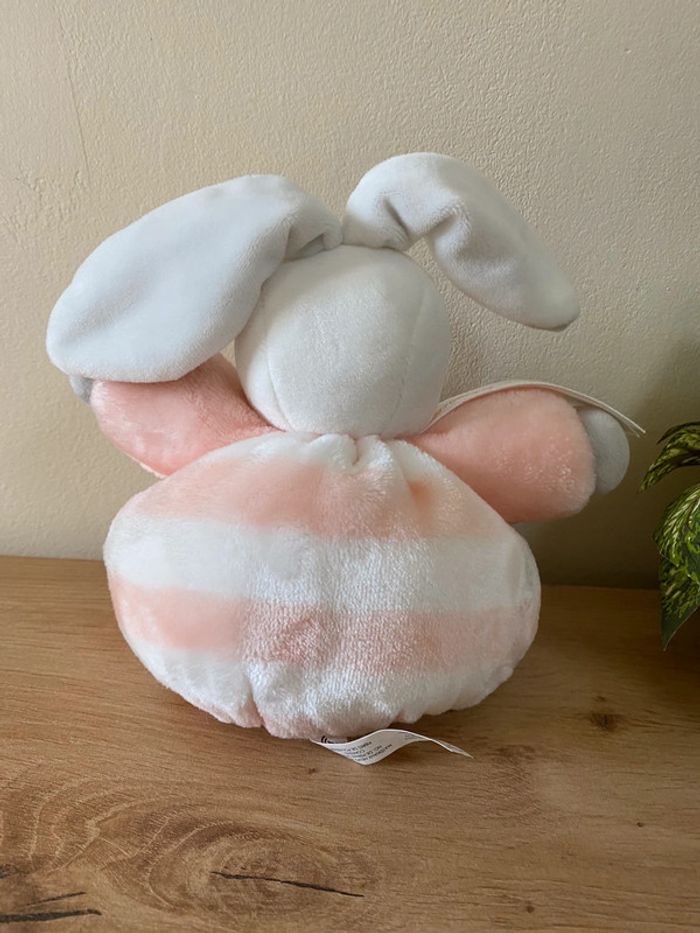Doudou peluche lapin boule blanc rayé rose créations tendres & douces kaloo neuf - photo numéro 4