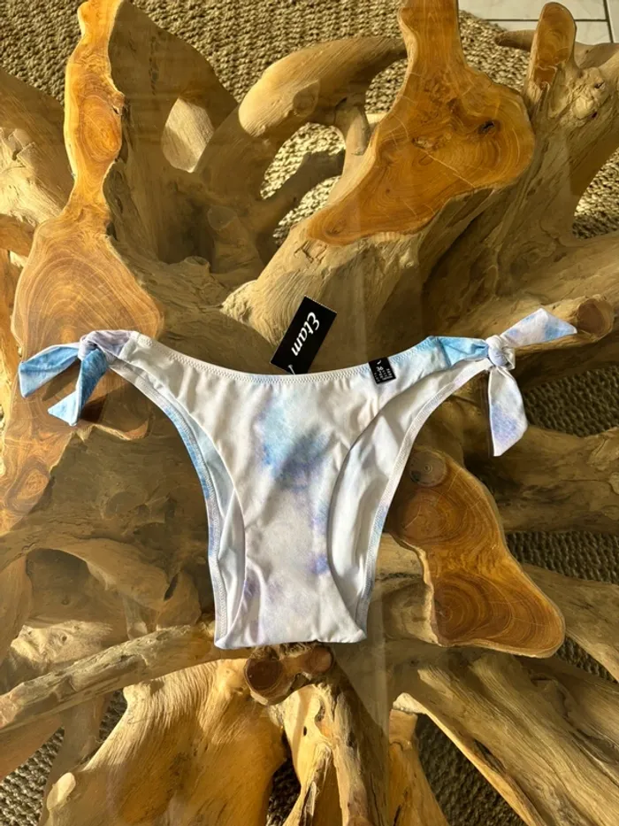 Bas de maillot de bain Etam bleu blanc lilas biki high leg dégradé - photo numéro 2
