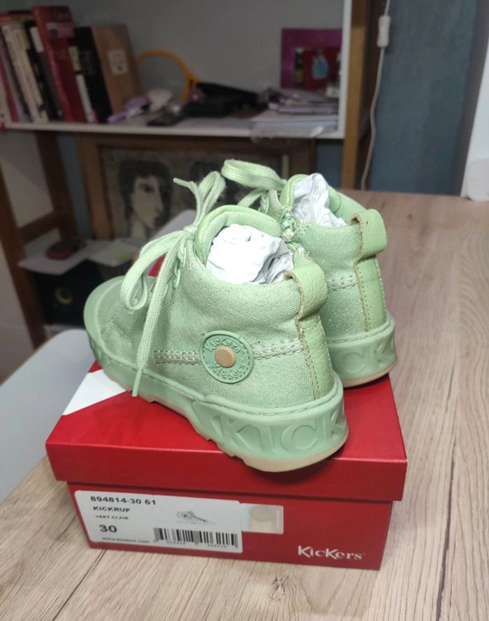 Chaussures kickers cuir 30 vert clair pailletées portées 1 fois - photo numéro 7