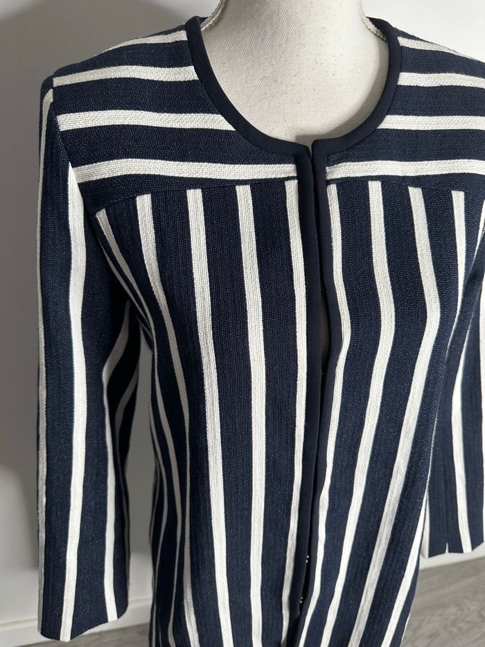 Veste longue à rayures bleue marine et blanche Gérard Darel T36 S - photo numéro 3