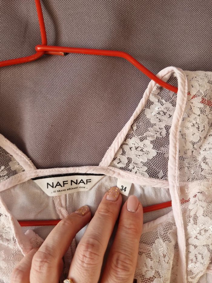 T-shirt Nafnaf rose pale dentelle  34 - photo numéro 4