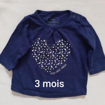 tee-shirt manches longues bleu marine fille - cœur, fleurs - Boîte à Malices - 3 mois