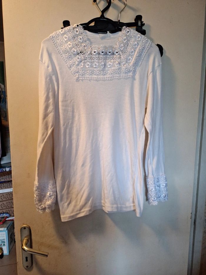 Tee-shirt blanc dentelle 38/40