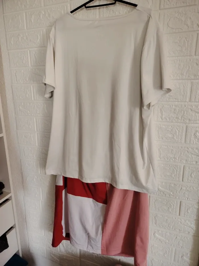 Ensemble jupe et tee-shirt rose, rouge et blanc - photo numéro 4