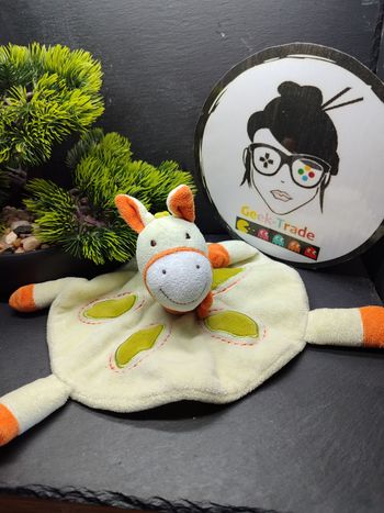 Kimbaloo doudou cheval plat rond vert orange Blanc écharpe Ovale Ane DD003927