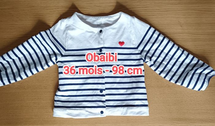 Gilet coton Obaibi marinière 36 mois 3 ans 98 cm fille