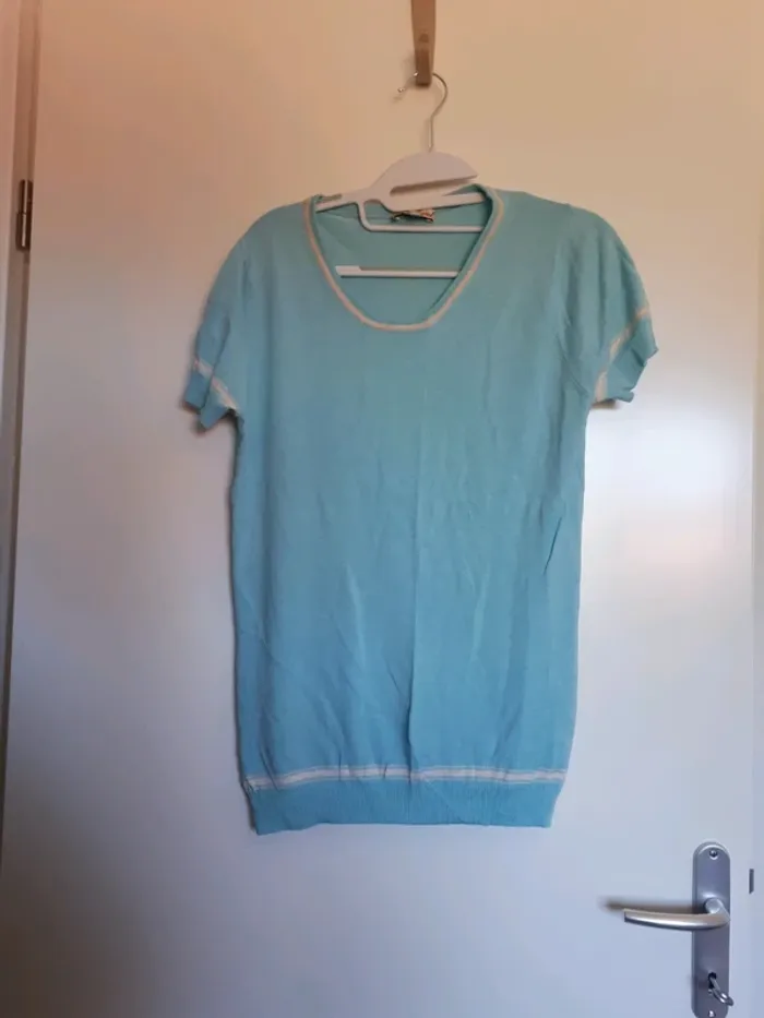 Pull manche courtes léger turquoise