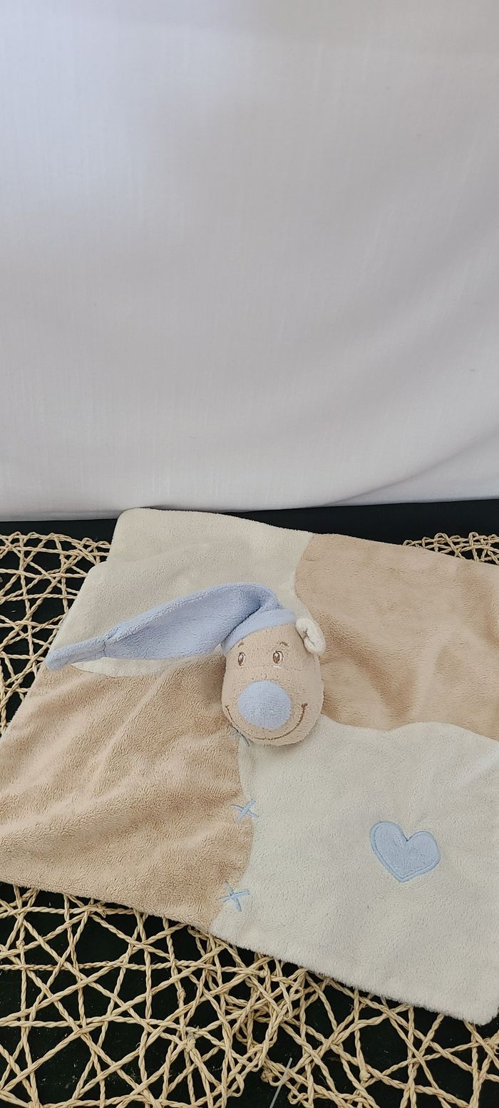 DOU KIDOU  DOUDOU HIPPOPOTAME OURS PLAT BEIGE BONNET BLEU COEUR - photo numéro 4