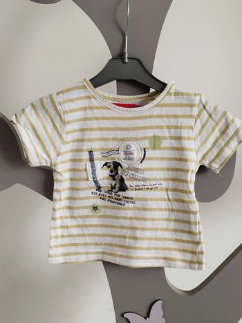 Tee-shirt manches courtes blanc à rayures vert Tissaia taille 3 mois