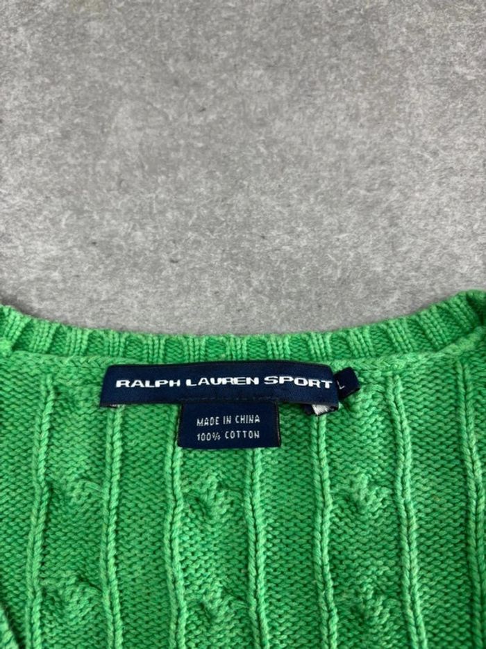 Pull d’hiver torsadé en maille Ralph Lauren col V vert taille L femme - photo numéro 7