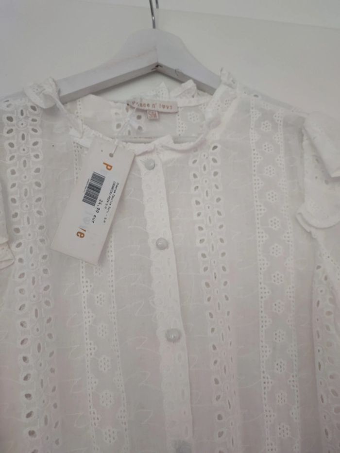Chemise manches 3/4 broderie blanche - photo numéro 3