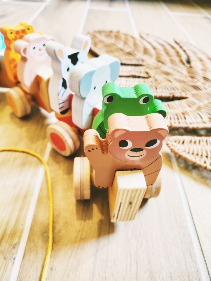 🐯 Le trainimo jungle train avec animaux 3D à tirer en bois marque Djeco JB301 - photo numéro 4