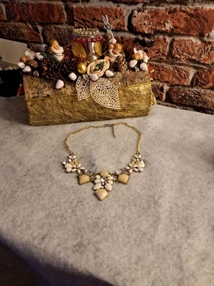 Collier avec strass blanc beige cristal - photo numéro 8