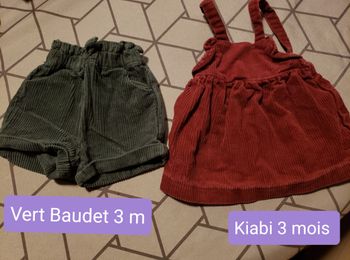 Short et jupe à bretelles velours 3 mois