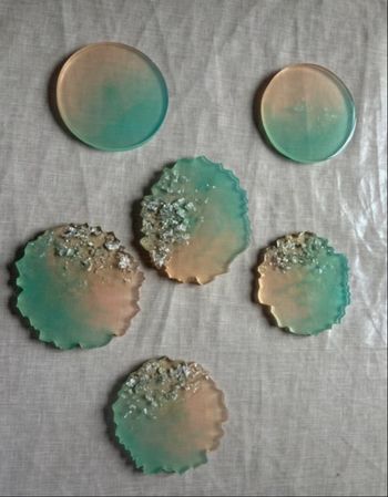 6 sous verres en résine bicolore transparent