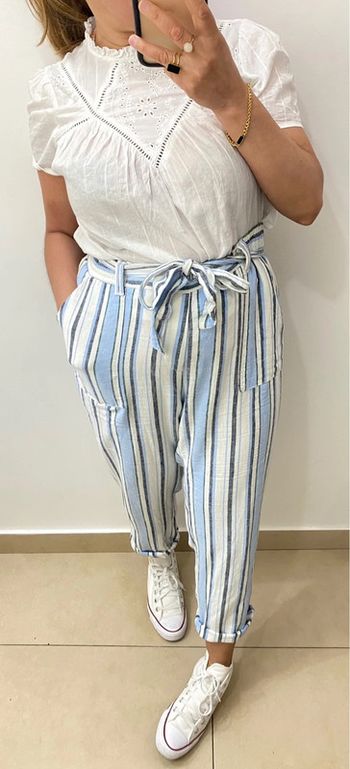 Pantalon À Rayures Avec Ceinture À Nouer Taille L