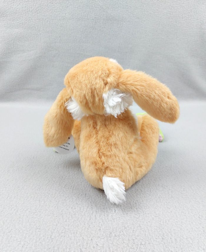 Doudou peluche lapin PLUSH & CO marron blanc mouchoir vert paillettes tissu rose - photo numéro 2