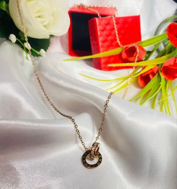 🌺 Collier double anneaux - Couleur Or/Rose - Acier inoxydable