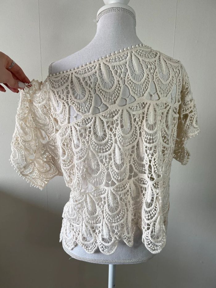 Top t-shirt maille beige crochet haut Ricamo topje Tanktop Camiseta Canotta Camisola dentelle crème - photo numéro 4