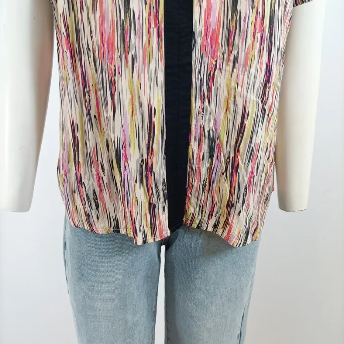 Blouse Chattawak fluide multicolore col goutte, empiècements contrastés, T40 A1573 - photo numéro 3