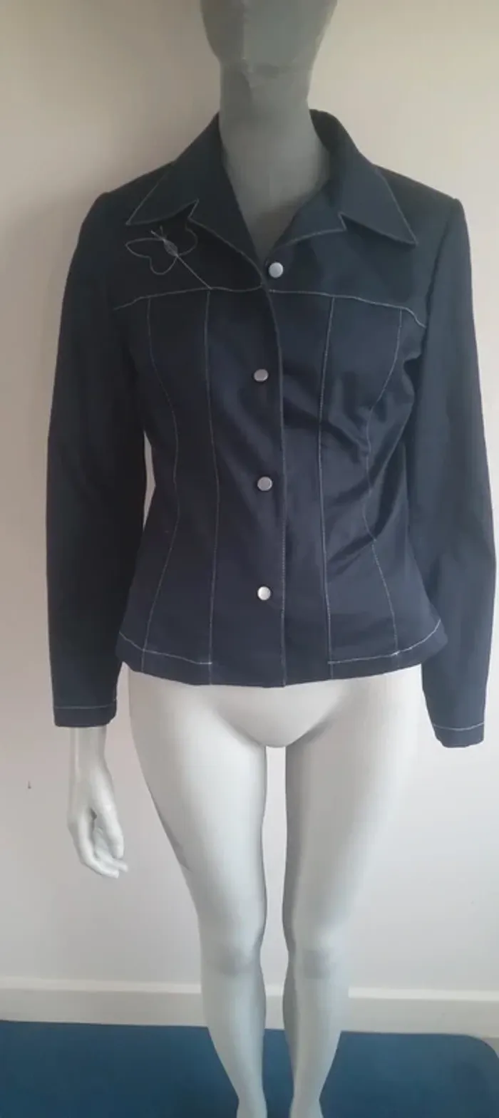 Veste vintage en jean Bleu 1 bleu 2 bleu 3 - photo numéro 3