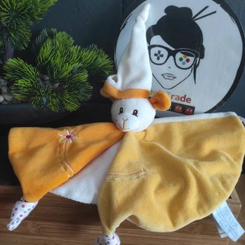 Doudou ours Mouton Vache bonnet Gipsy orange jaune blanc Fleur Pois Rond Point #geektradedoudou