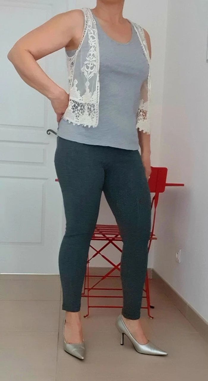 Legging vintage gris - Taille S - photo numéro 4