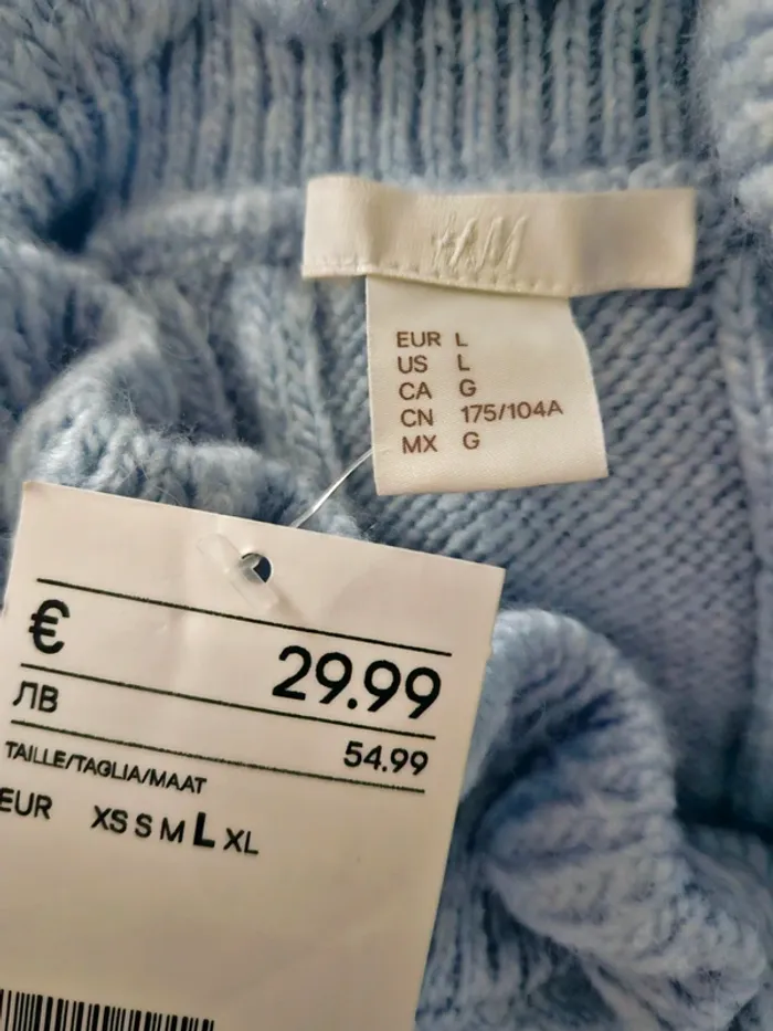Pull bleu ciel torsadé H & M Taille L Neuf - photo numéro 6