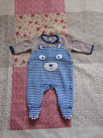 Pyjama velours bleu, blanc, brun 1 mois