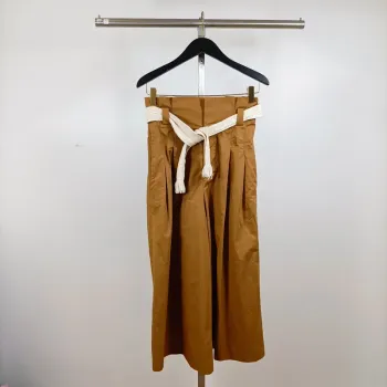Pantalon large style jort camel ZARA taille haute ceinture corde T34 100 % coton coupe fluide A1268