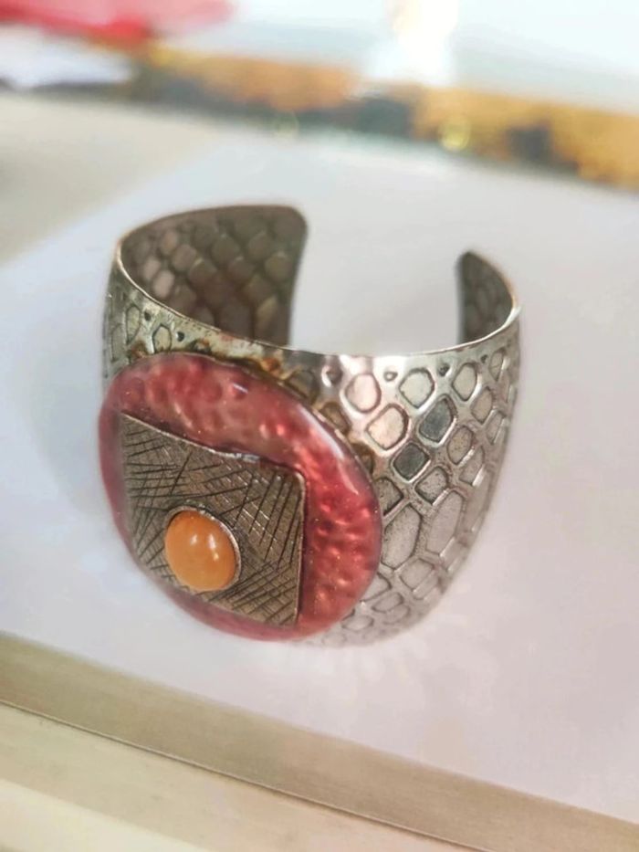 🇨🇵Bracelet rare 80s 90 s etnique Machette métal argent pierre réglable femme taille unique - photo numéro 1