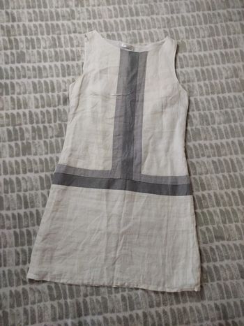 Robe midi mi-longue droite écru gris en lin Promod taille 38