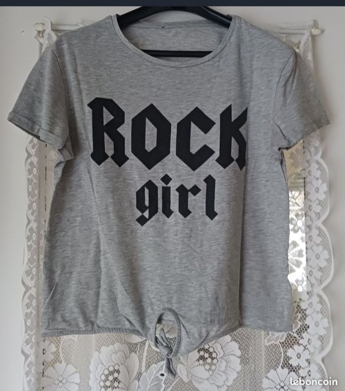 Tee Shirt Rock girl - gris noir