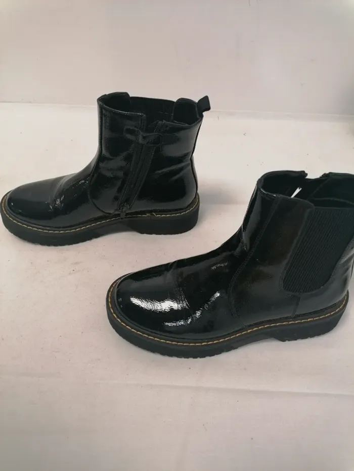 Bottines noires brillantes fermeture éclair La Redoute pointure 37 C056 - photo numéro 2