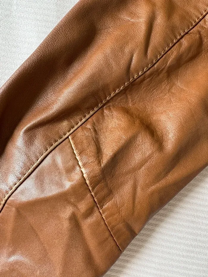 Veste en cuir marron Naf Naf 100% agneau – T.40 - photo numéro 7