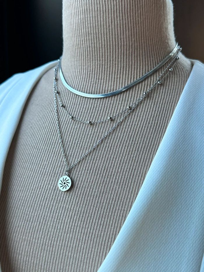 Collier multirangs en acier argent