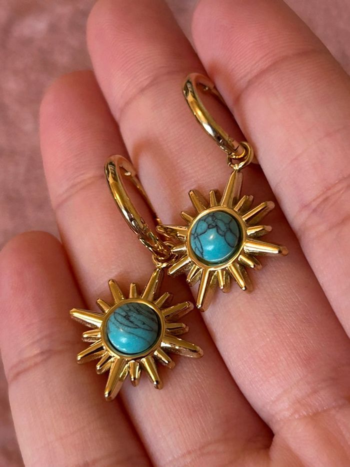 Boucles d’oreilles soleil bleu marbré - photo numéro 8