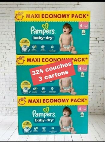 324 couches Pampers taille 4 Baby Dry lot de 3 cartons 
